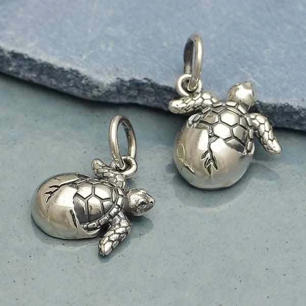 Sterling Silver Baby Sea Turtle Charm - Poppies Beads n' More