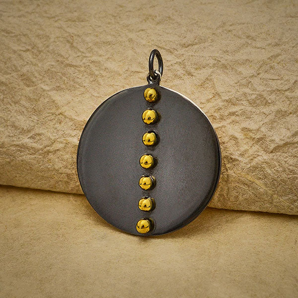 Black Finish Disk Pendant with Bronze Granulation - Poppies Beads n' More