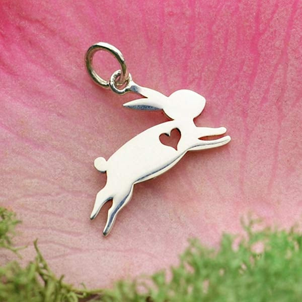 Sterling Silver Bunny Charm with Heart Cutout, - Poppies Beads n' More