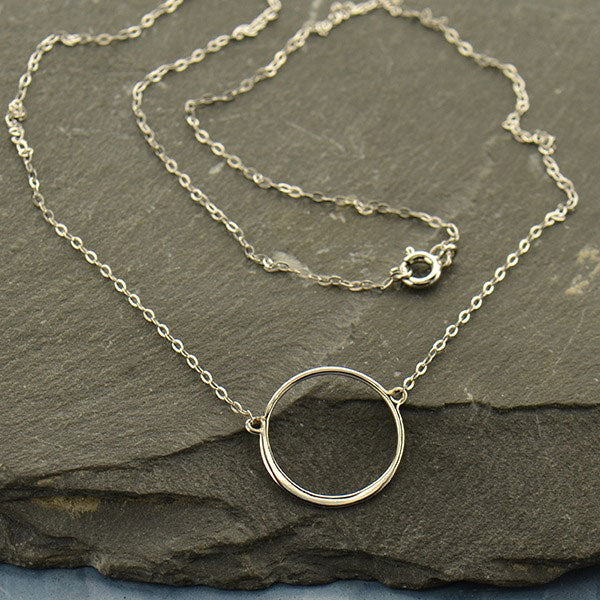 Sterling Silver Chain - With Circle Pendant - Poppies Beads n' More