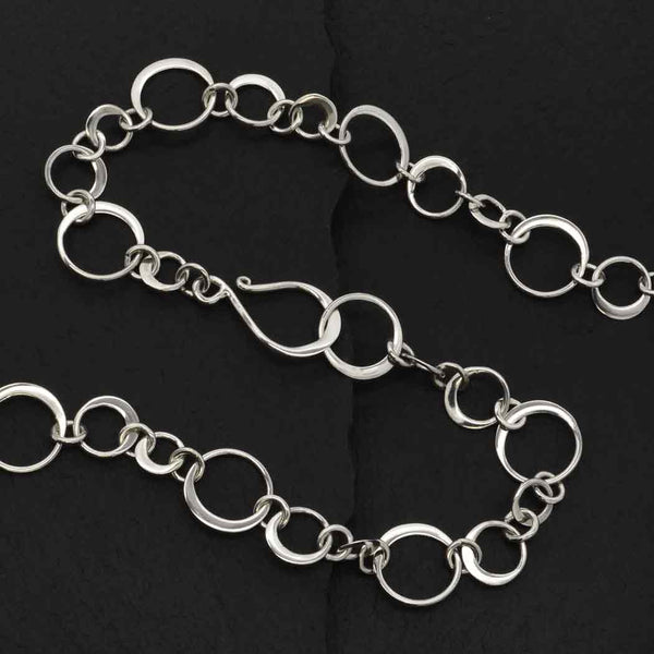 Sterling Silver Alternating Circle Link Necklace 18 Inch - Poppies Beads n' More