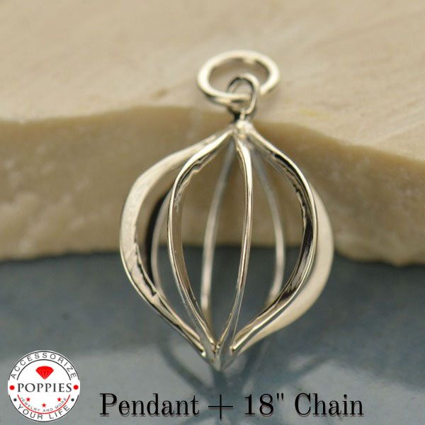 Sterling Silver Lantern Cage Pendant - Poppies Beads n' More