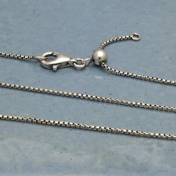 Sterling Silver Box Chain with Slidebead - Adjusts to 22 in. - Poppies Beads n' More