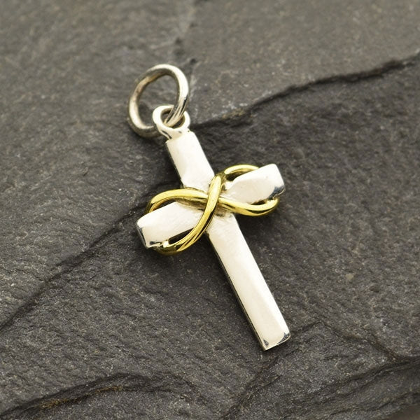 Sterling Silver Cross with Bronze Infinity on Crossbar - Poppies Beads n' More