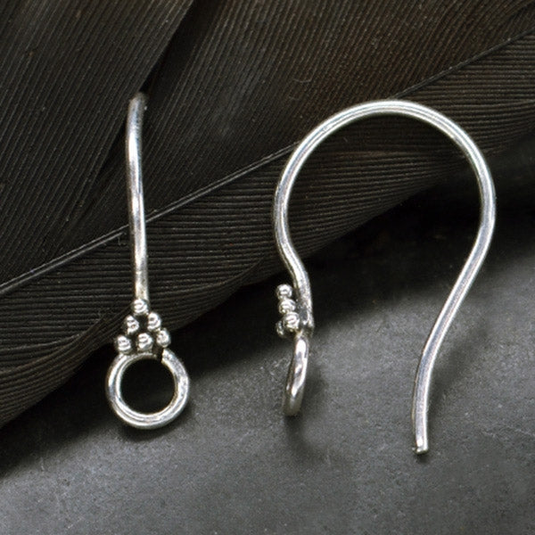 Silver Earring Hook With Front Facing Loop and Granulation - Poppies Beads n' More