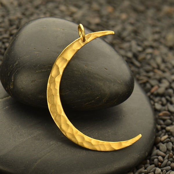 Large Hammered Crescent Moon Charm - Poppies Beads n' More