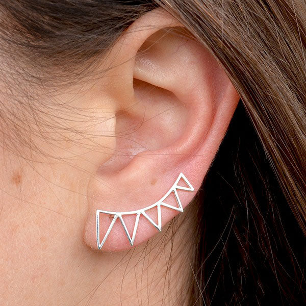 Geometric Jewelry - Silver Triangle Spike Ear Climbers - Poppies Beads n' More