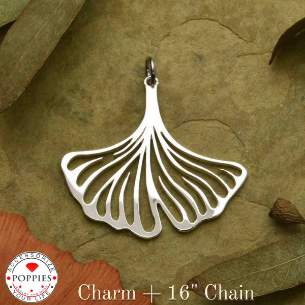 Sterling Silver Openwork Ginkgo Pendant - Poppies Beads n' More