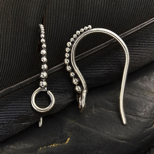 Sterling Silver Granulated Ear Hook with Front Facing Loop - Poppies Beads n' More