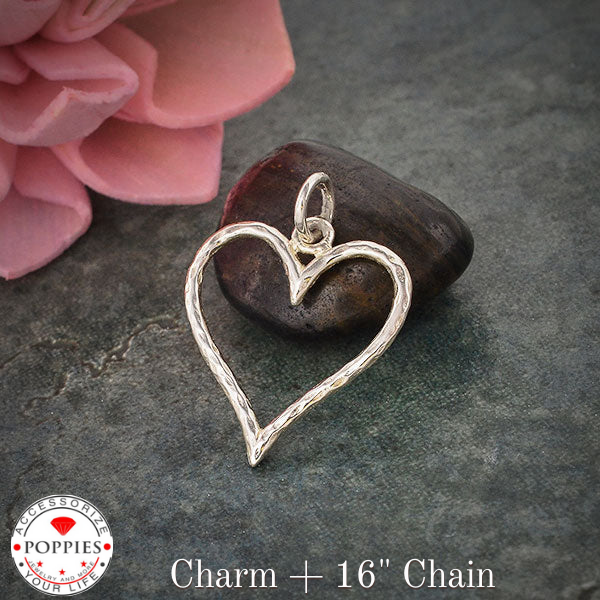 Sterling Silver Hammered Wire Heart Charm - Poppies Beads n' More