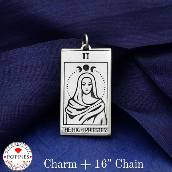 Sterling Silver High Priestess Tarot Card Charm - Poppies Beads n' More