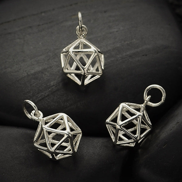 Sacred Geometry Charm - Wire Icosahedron Pendant - Poppies Beads n' More