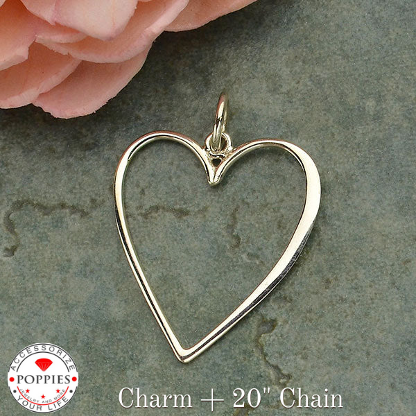 Sterling Silver Large Heart Charm that Hangs Straight - Poppies Beads n' More