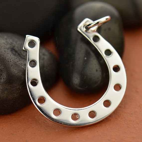 Large Sterling Silver Lucky Horseshoe Charm - Poppies Beads n' More