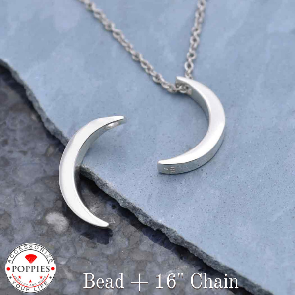 Sterling Silver Long Crescent Moon Bead - Poppies Beads n' More