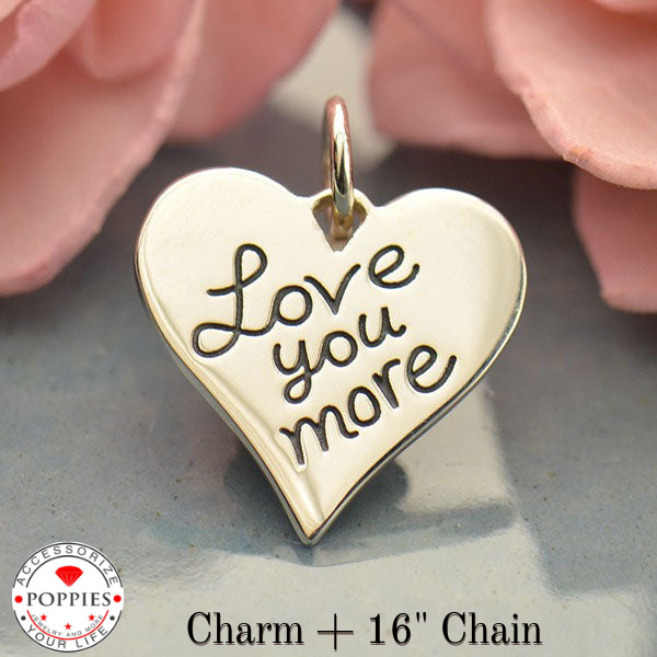 Sterling Silver Message Charm: Love You More - Poppies Beads n' More
