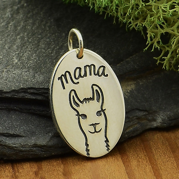 Mama Llama Charm on Disk - Poppies Beads n' More