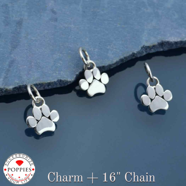 Sterling Silver Mini Flat Paw Print Charm - Poppies Beads n' More