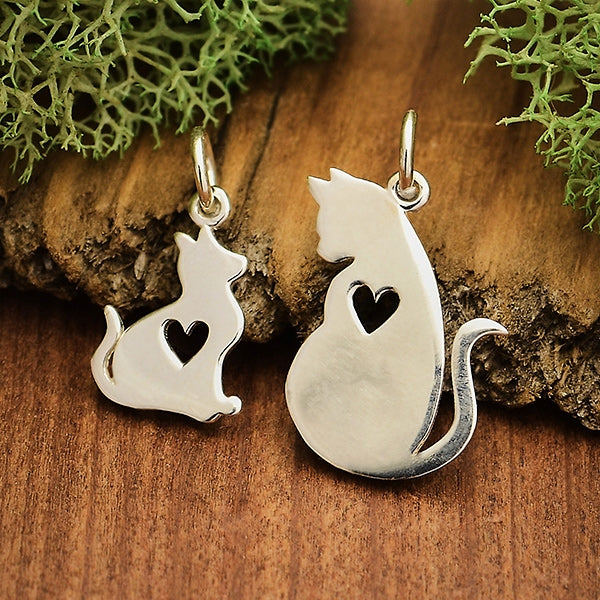Sterling Silver Mommy and Baby Cat Charm - Set or Separate Charms - Poppies Beads n' More