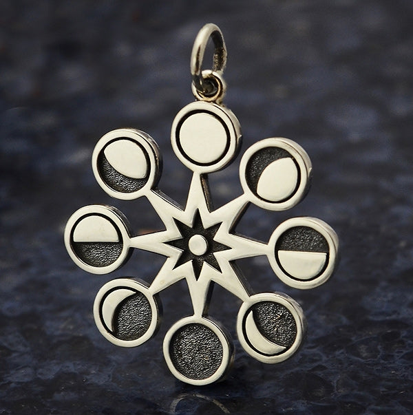Sterling Silver Moon Phases Pendant in Sun - Poppies Beads n' More