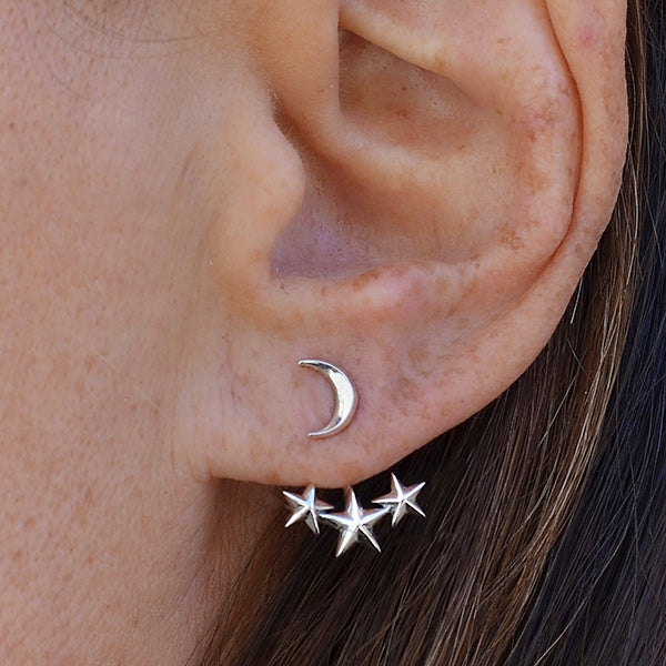 Sterling Silver Moon and Star Ear Jacket - Star Earrings - Poppies Beads n' More