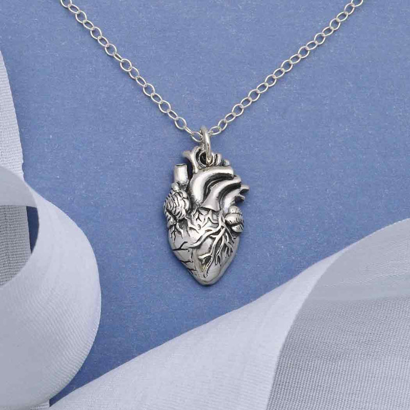 Sterling Silver Anatomical Heart Necklace - Poppies Beads n' More