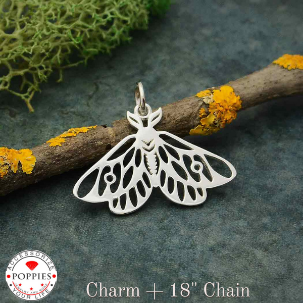 Sterling Silver Openwork Moth Charm - Poppies Beads n' More