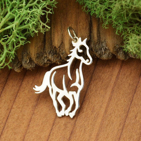 Sterling Silver Horse Pendant - Openwork Horse Charm, - Poppies Beads n' More