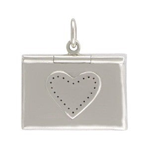 Sterling Silver Envelope Locket Pendant with Heart - Poppies Beads n' More