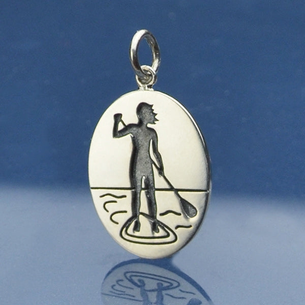 Sterling Silver Stand Up Paddle Girl Charm, - Poppies Beads n' More