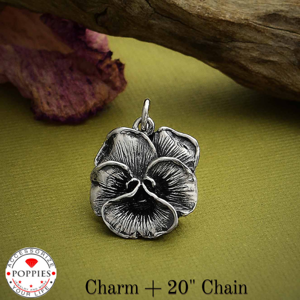 Sterling Silver Pansy Flower Charm - Poppies Beads n' More