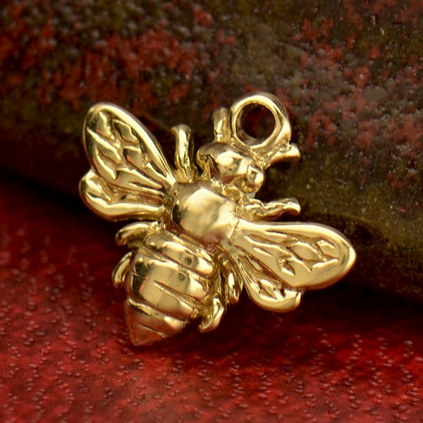 Solid 14K Gold Small Bee Charm, - Poppies Beads n' More