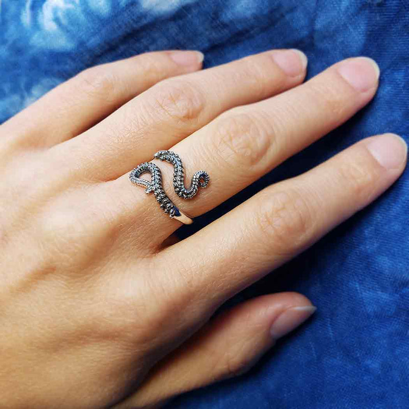 Sterling Silver Octopus Tentacle Adjustable Ring - Poppies Beads n' More
