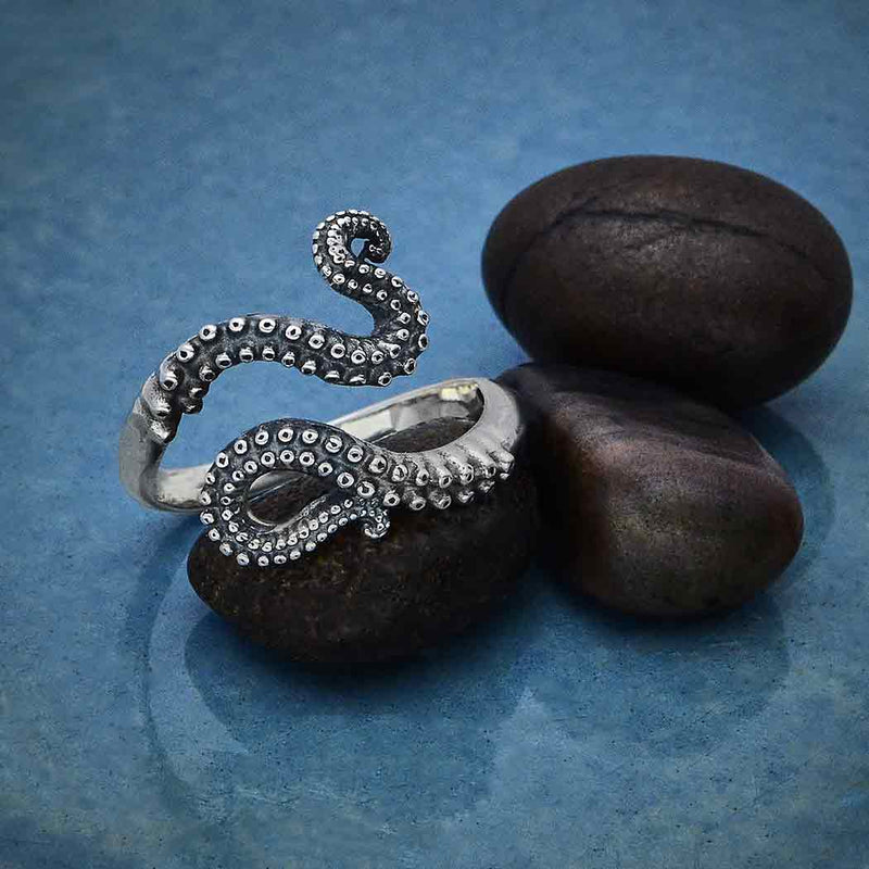 Sterling Silver Octopus Tentacle Adjustable Ring - Poppies Beads n' More