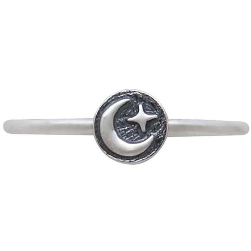 Sterling Silver Raised Moon and Star Stacking Ring - Poppies Beads n' More