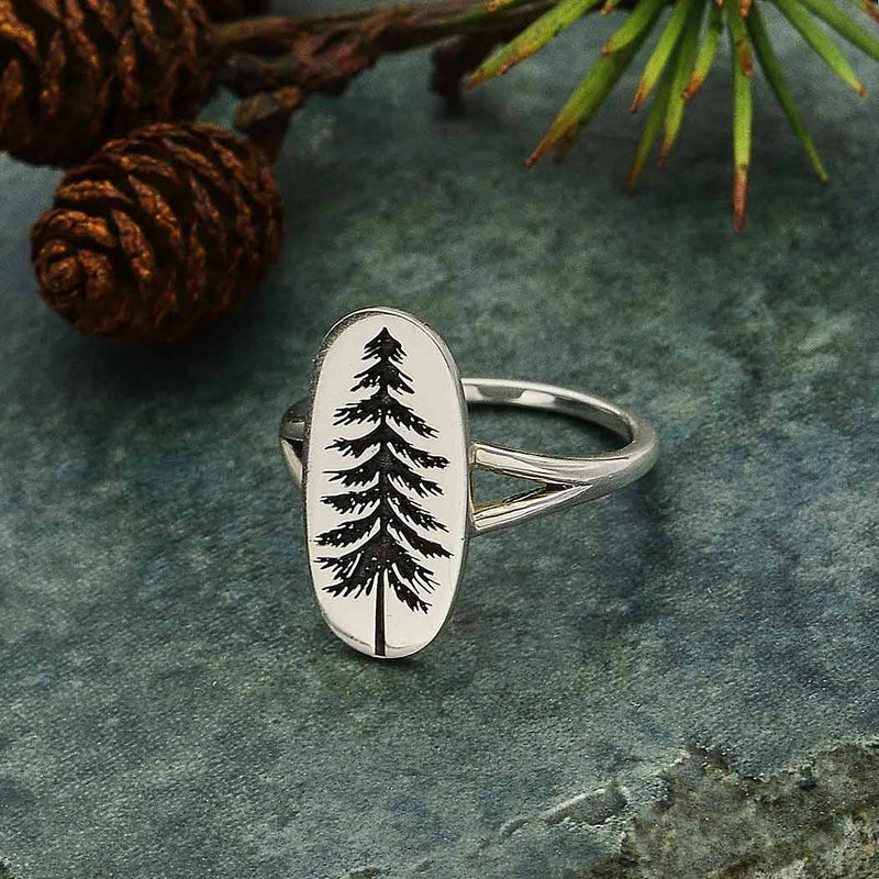 Sterling Silver Etched Pine Tree Ring - Poppies Beads n' More