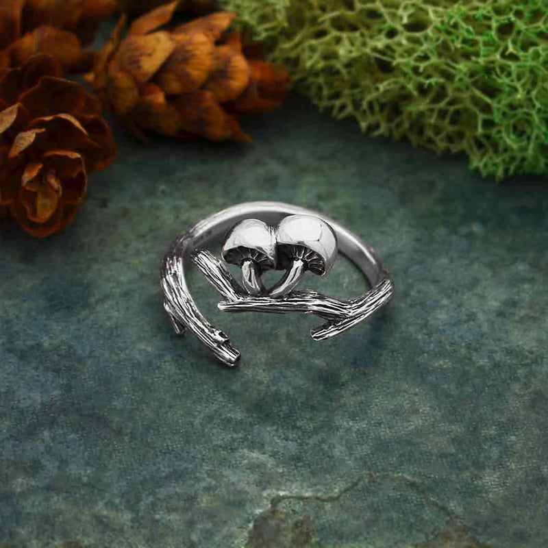 Sterling Silver Adjustable Branch and Mushroom Ring - Poppies Beads n' More