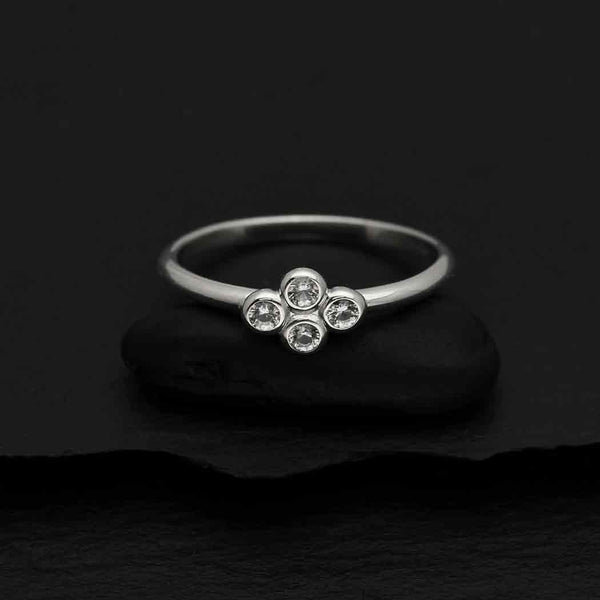 Sterling Silver Clear Cluster Nano Gem Ring - Poppies Beads n' More