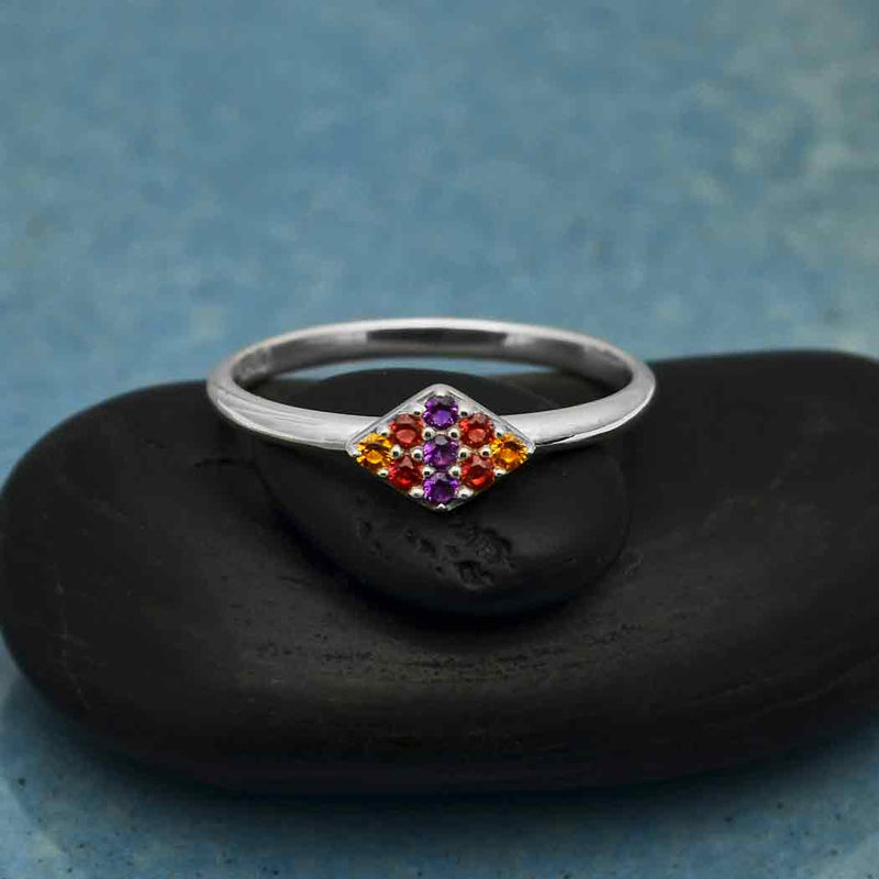 Sterling Silver Colorful Diamond Shaped Nano Gem Ring - Poppies Beads n' More