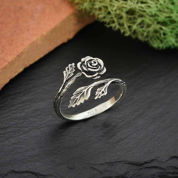 Sterling Silver Rose Adjustable Ring - Poppies Beads n' More
