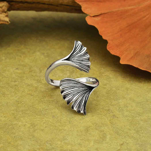 Sterling Silver Adjustable Ginkgo Leaf Ring - Poppies Beads n' More