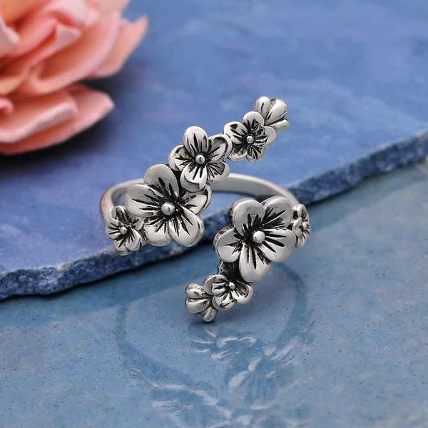 Sterling Silver Adjustable Cherry Blossoms Ring - Poppies Beads n' More