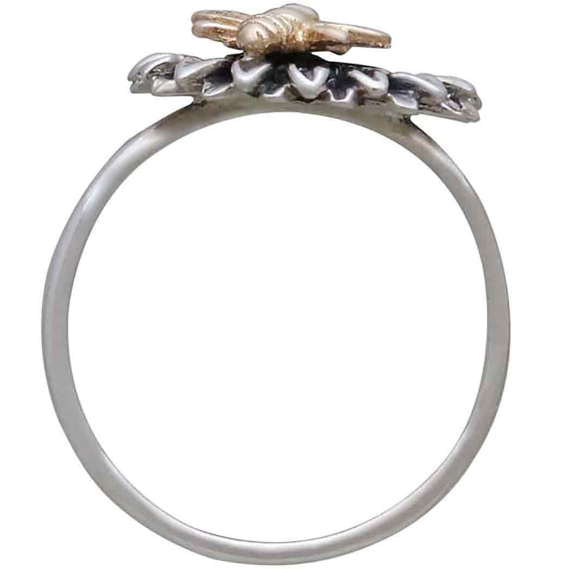 Sterling Silver Sunflower Ring with Bronze Bee - Poppies Beads n' More