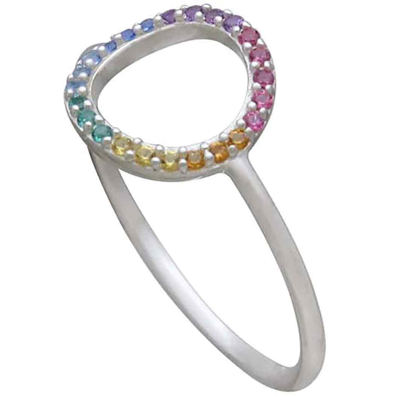Sterling Silver Rainbow Circle Nano Gem Ring - Poppies Beads n' More