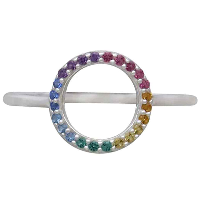 Sterling Silver Rainbow Circle Nano Gem Ring - Poppies Beads n' More