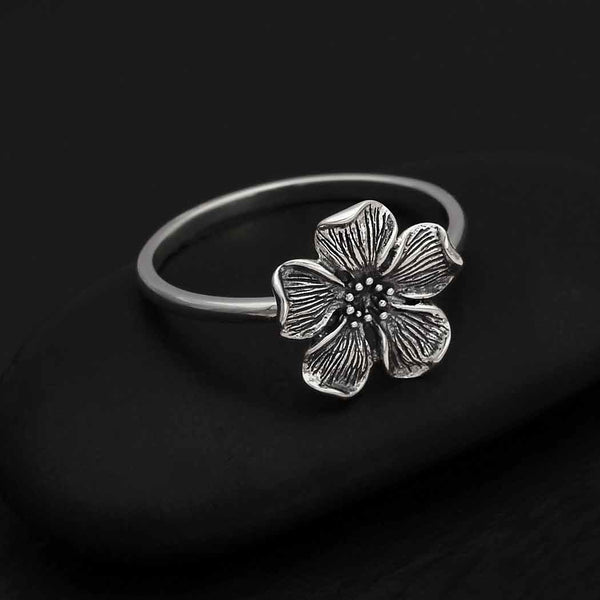 Sterling Silver Large Cherry Blossom Ring - Poppies Beads n' More
