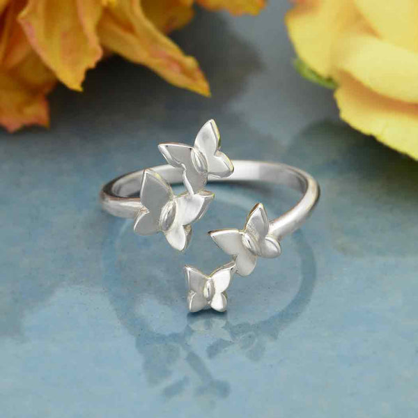 Sterling Silver Adjustable Butterfly Cluster Ring - Poppies Beads n' More