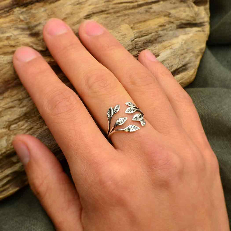 Sterling Silver Leaf Cluster Adjustable Ring - Poppies Beads n' More