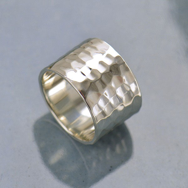 Sterling Silver Ring - Super Wide Hammered Band - Poppies Beads n' More
