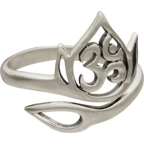 Adjustable Ring with Openwork Lotus and Om - Poppies Beads n' More